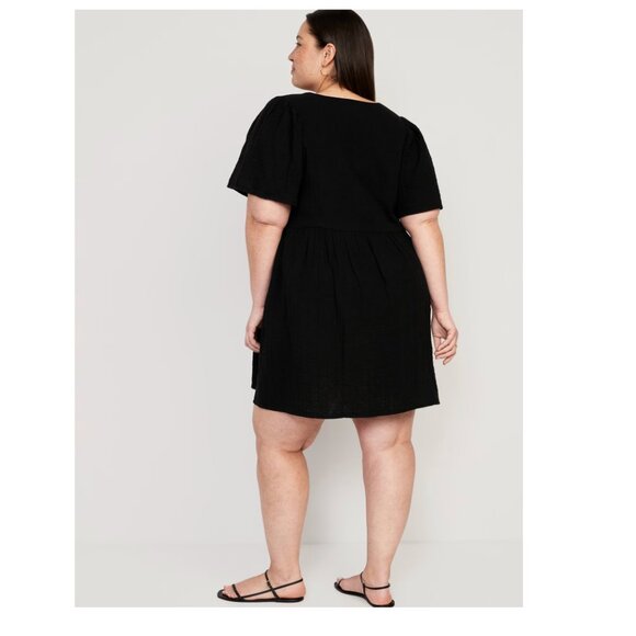 Old Navy V-Neck Flutter-Sleeve Gauze Textured Mini Swing Dress Size XXL Black - Picture 10 of 10